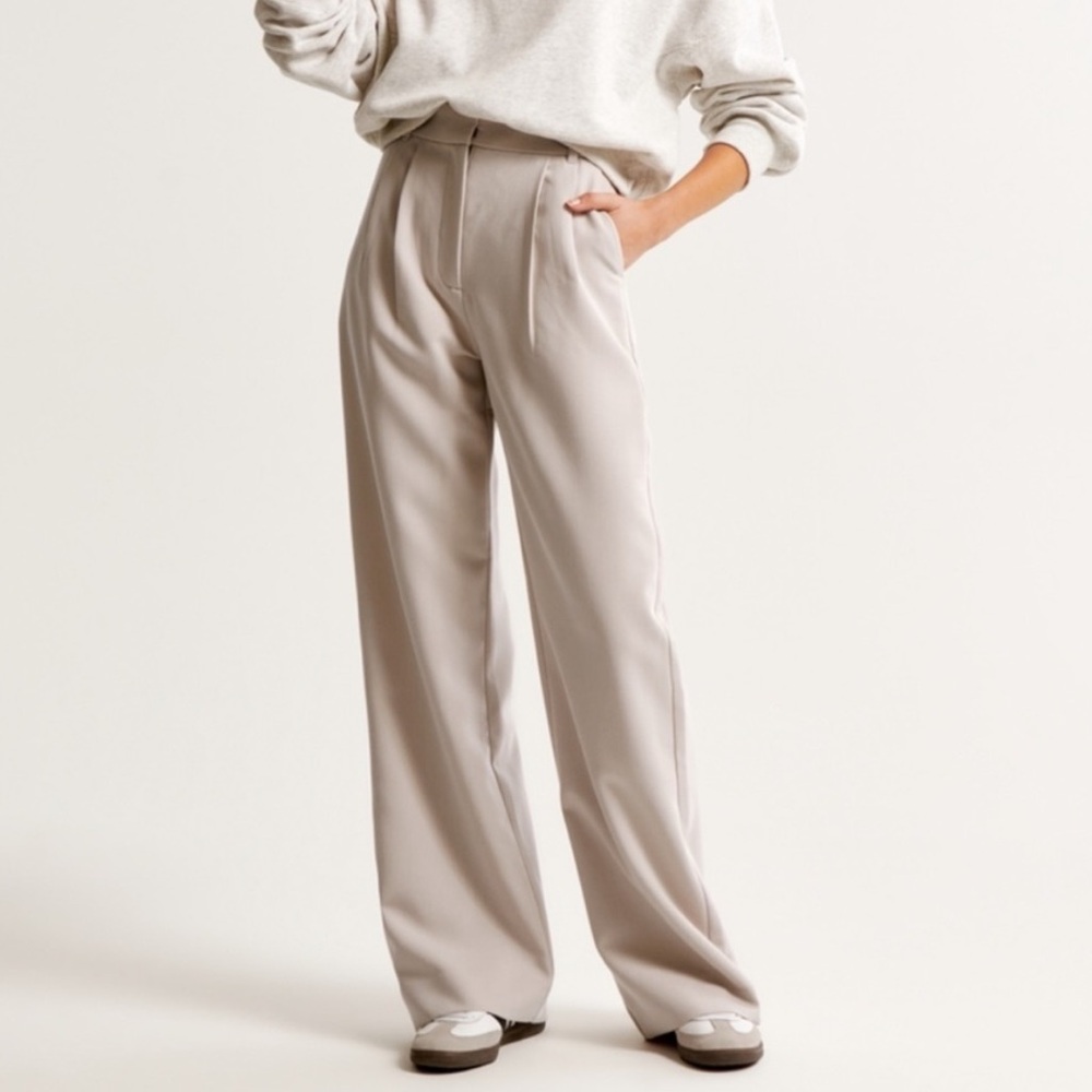 Abercrombie Sloane Wide Leg Pants Trousers Tailored Womens Size 30 10 Long Cream
